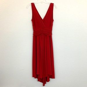 London Times Red Asymmetrical midi dress